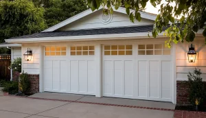 white gabled roof with exterior lantern lighting, showcasing the Best Residential Garage Door in Kirkland, WA