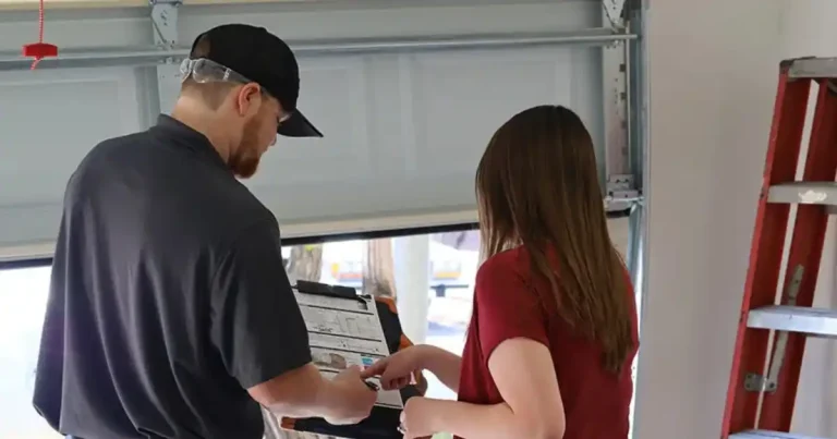 2 people talking with a clipboard