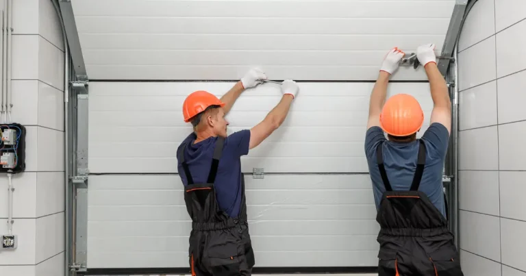experts repairing a garage door