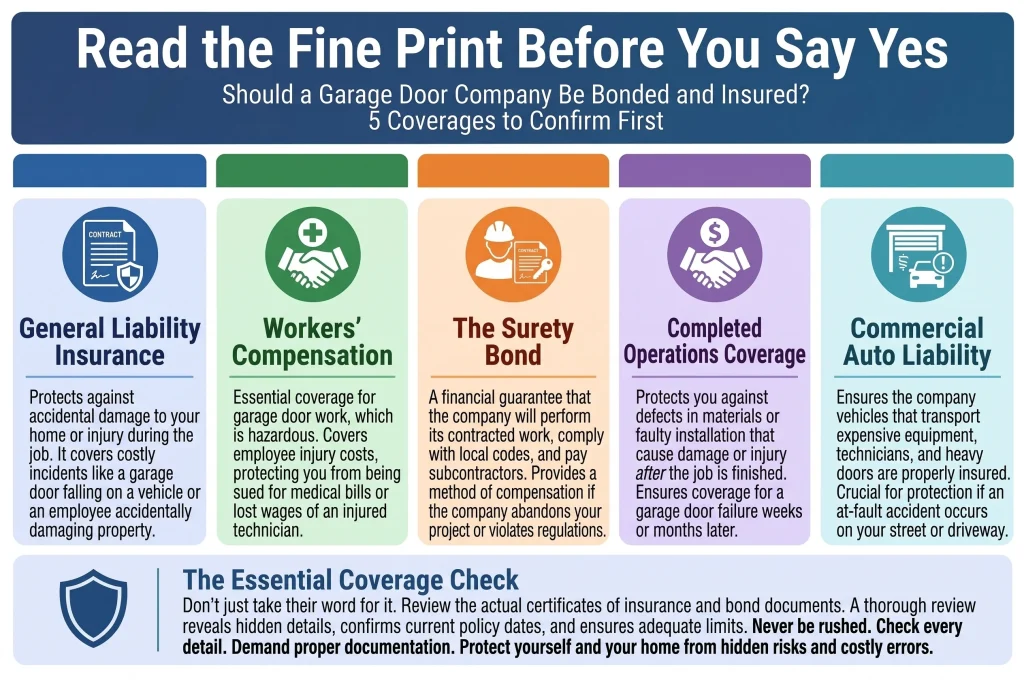 Should a Garage Door Company Be Bonded and Insured? 5 Coverages to Confirm First